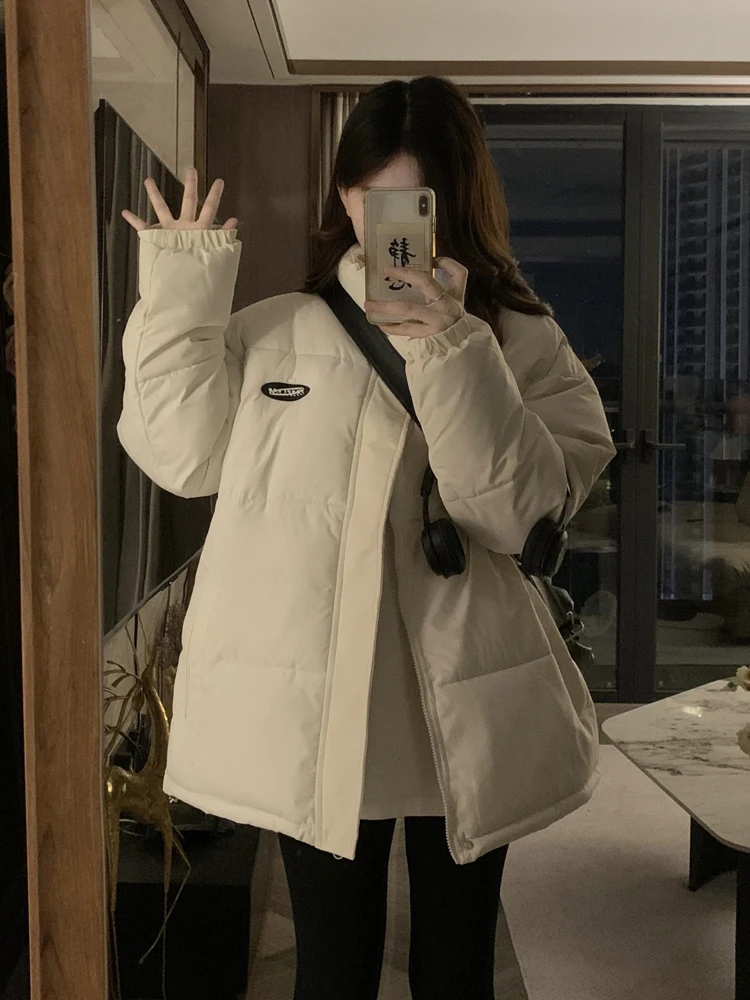 화이트 오트 다운 자에트 여성용 2024년 겨울 신상 아우터웨어 한국 스타일 소형 사이즈 면 코트 폴리에스터 섬유