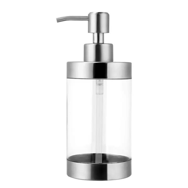 Soap Dispenser Stainless Steel and Acrylic Shampoo Bottle for Bathroom Kitchen Washing Up Hand Soap Shower Gel 350ML