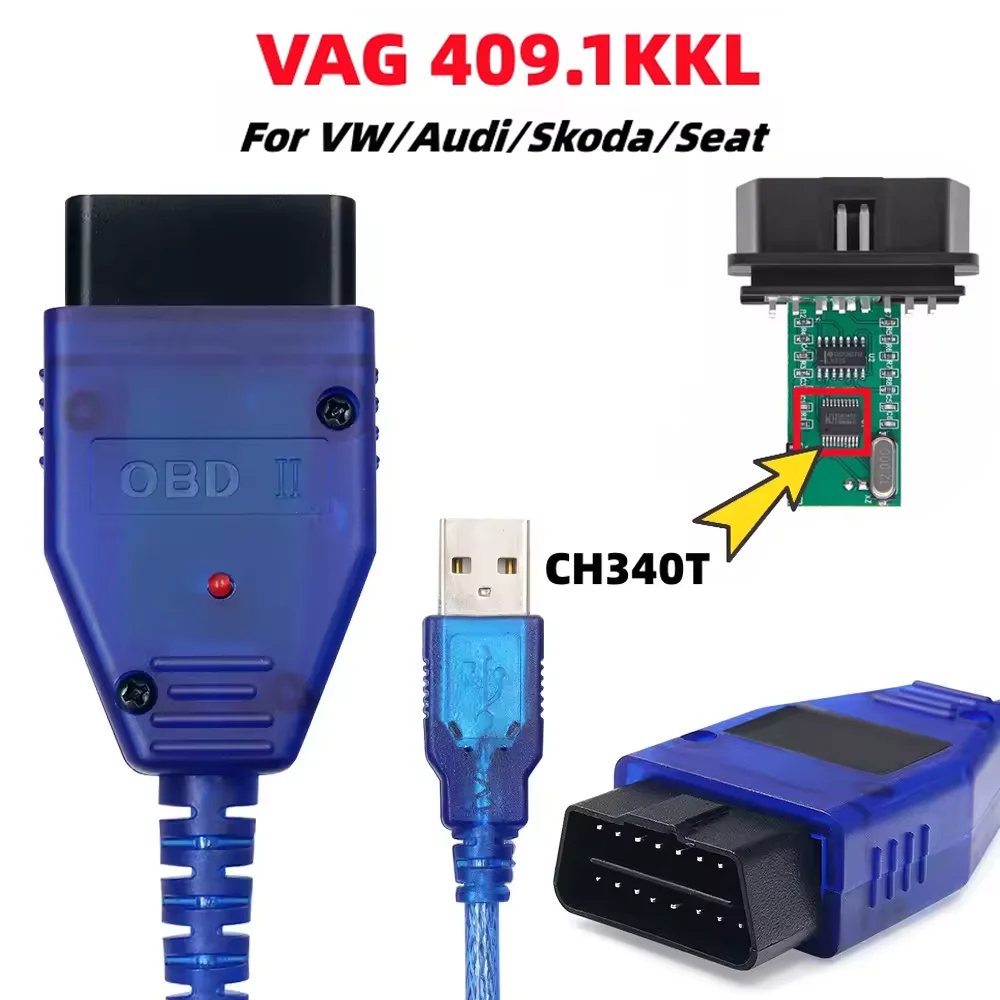 

Для VAG KKL 409.1 USB-кабель-интерфейс с поддержкой чипа FTDI/для CH340T для диагностики OBD2 для vag com для VW/Audi/Skoda/Seat