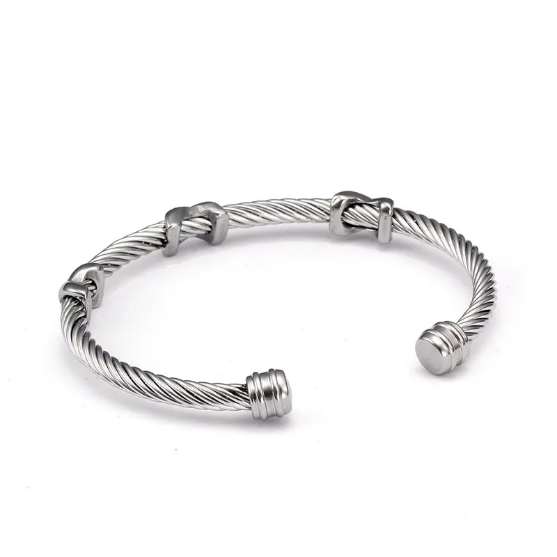 Original Brand Open Cuff Charm Bracelets Men Women Bangles Simple Fashion Design Stainless Steel Chain Link Wristband Bangles