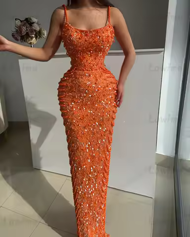 2025 Orange Crystals Tassel Prom Dress Sequined Pearl Evening Dresses Customized Party Second Reception Birthday Engagement Gown