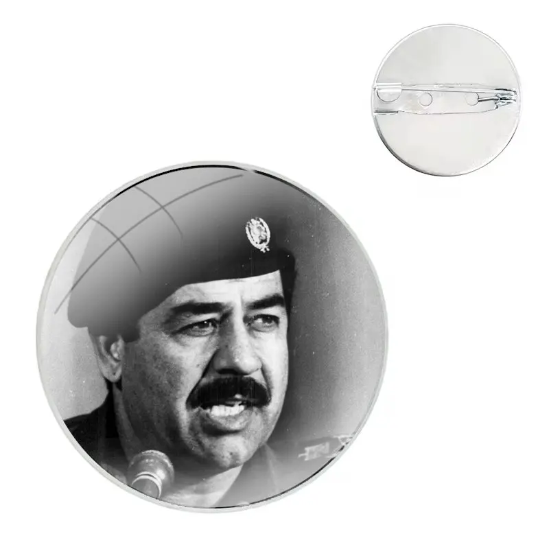 Design Glass Dome Brooches Badge Pins For Clothes Hat Shirt Lapel Bag Saddam Hussein Iraq Arabic