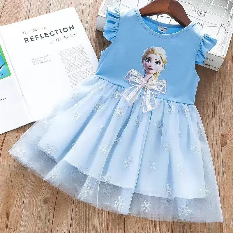 2022 Summer Anna Elsa Dress Fashion Princess Girls Clothes Cartoon Snow Queen Dresses Baby Girl Kids Birthday Party Vestidos