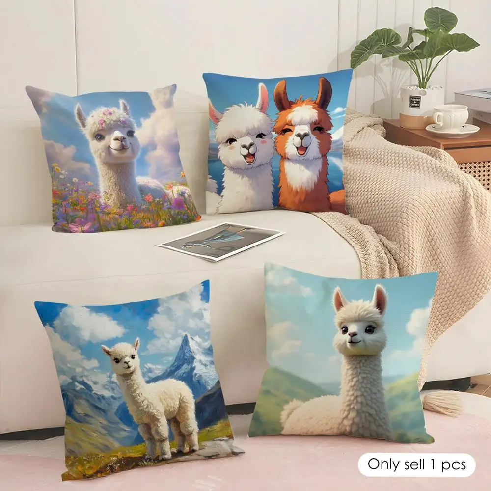 Classic Alpaca Cushion Cover Short plush Double-sided Print Square Throw Pillow Covers Sofa Home Cushion Decor