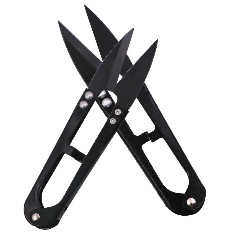 Spring Loaded Sewing Scissors U-Shaped SK5 High Speed Steel Embroidery Scissors DIY Fabric Cutting Tool for Handcraft Black