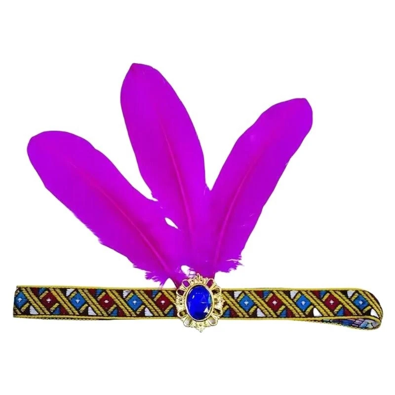 39BD Mardi Gras Headband Crystal Flapper Headpiece for Masquerade Party Oversized Elastic Headband