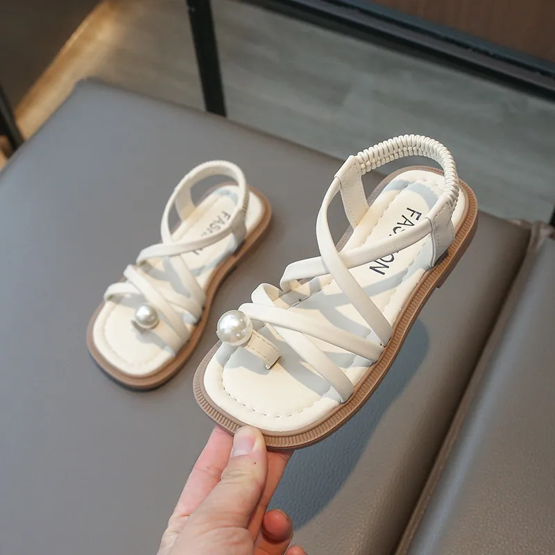 girls Thin band Sandals Kids Sunmmer Shoes Open Toes for  Baby Elastic band Shoe 2024 Child Girl Casual Flat Beack Sandal 23-36