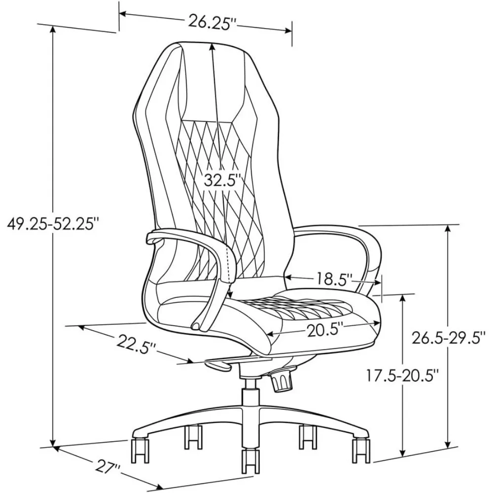 Desk Chairs, Modern Ergonomic Sterling Genuine Leather Executive Chair with Aluminum Base- Black Office Chair