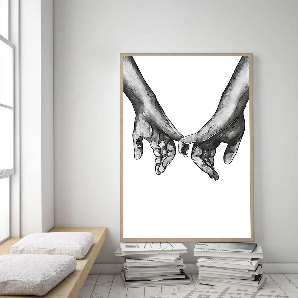 Family Sketch Intimate Lovers Black White Hold Hands Print Art Canvas Poster For Living Room Decor Home Wall Picture