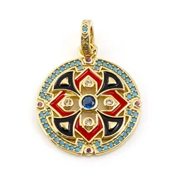 Bohemian Copper Micro Pave Charms Black Red Enamel Round Metal Pendants DIY Making Women Necklace Jewelry Gifts 29mmx20mm,1PC