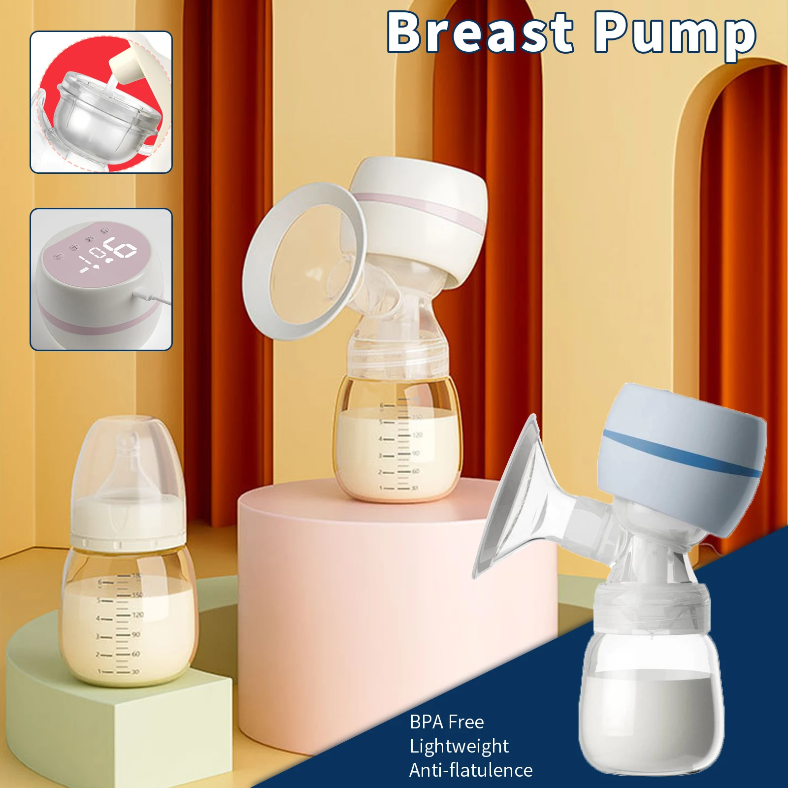 Electric Breast Pump Intelligent Integrated Breast Pump with LED Screen Milk Puller for Breastfeeding Low Noise