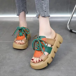 Retro Roman Women'S Summer New Style Sponge Cake Sole Flat Heel Thick Sole Height Increase Fashion External Wearing Sandals