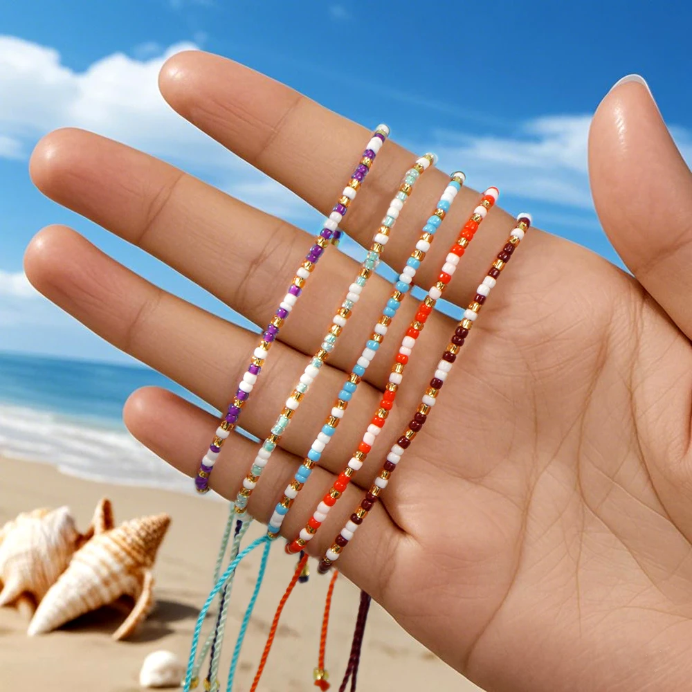 

Go2boho 5 шт. богемные браслеты из бисера, регулируемые стеклянные нитки ручной работы из бисера, пляжные украшения, минималистичный водонепроницаемый женский подарок