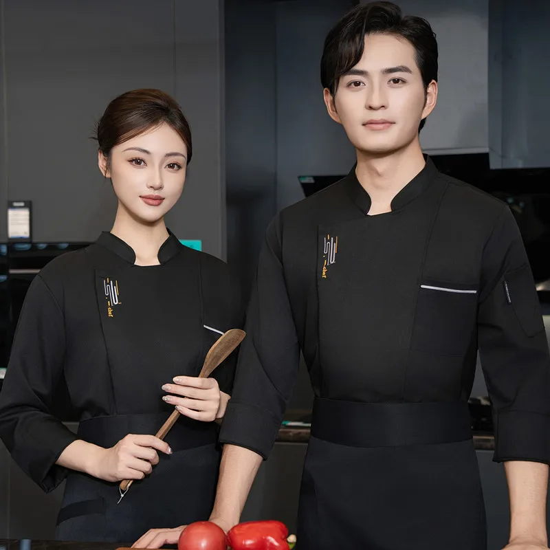 Vêtements de Chef pour hommes et femmes, uniforme d'hôtel de Restaurant occidental à manches longues, veste de Chef d'automne et d'hiver, manteau, vêtements de cuisine de serveur