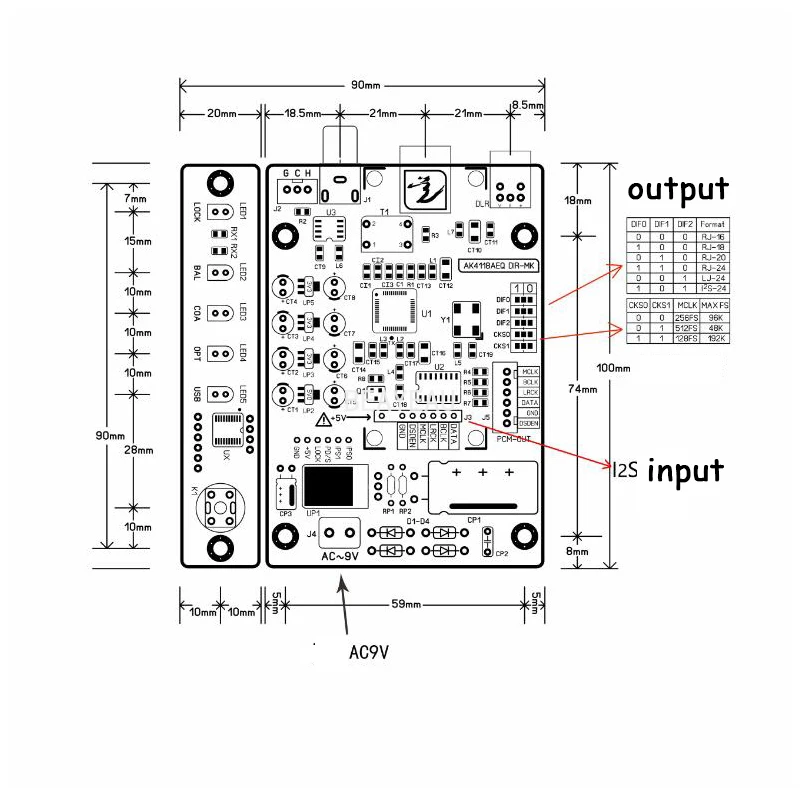 AK4118 DIR Digital Receiver AES Coax Fiber To IIS Supports USB Bluetooth 192K/24bit AC9V