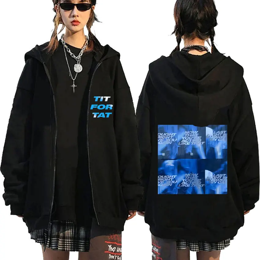 

Tate Mcrae TiT for Tat Album Graphic Hoodie Men Women Fleece Cotton Zip Up Jacket Coat Unisex Casual Oversized Zip Up Sweatshirt