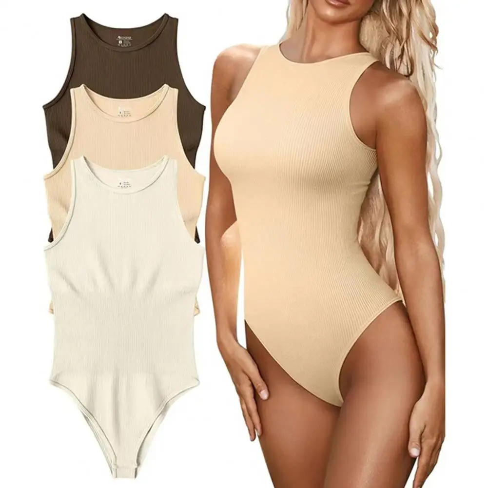 Popular Lady Romper O-Neck Thin Women Skinny Fit Sleeveless Bodysuit  High-Waist Summer Bodysuit Female Clothing