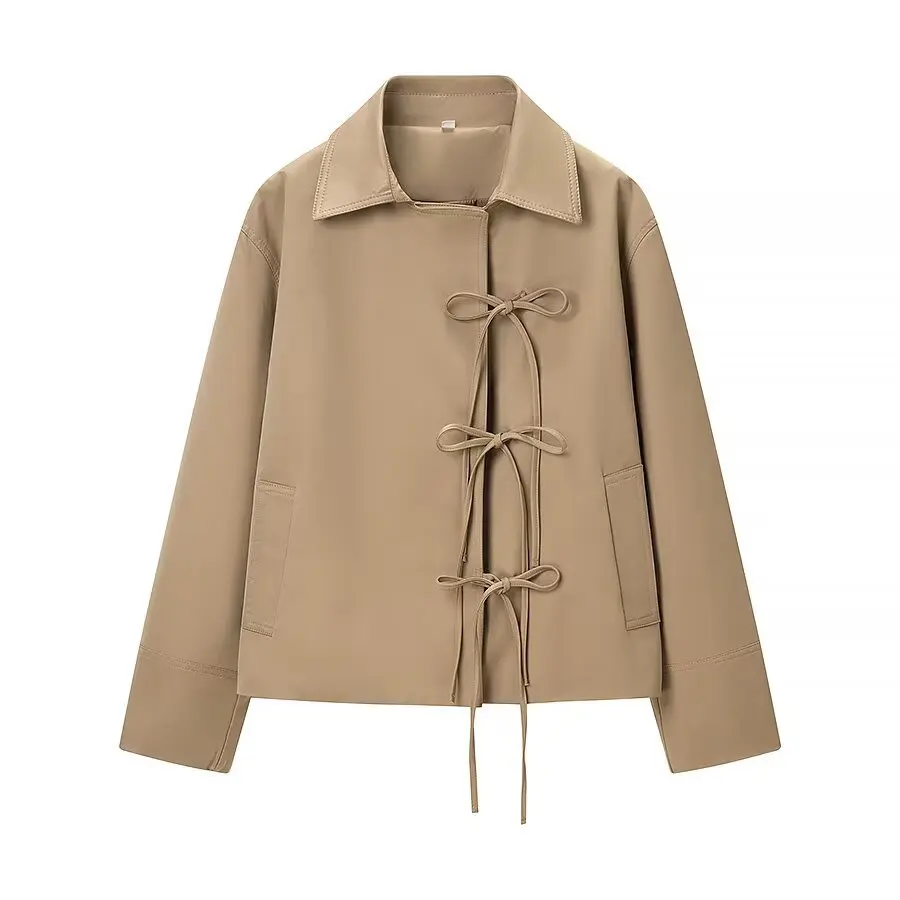 

2025 new winter women's European and American style fashionable temperament elegant and versatile lace-up long-sleeved jacket