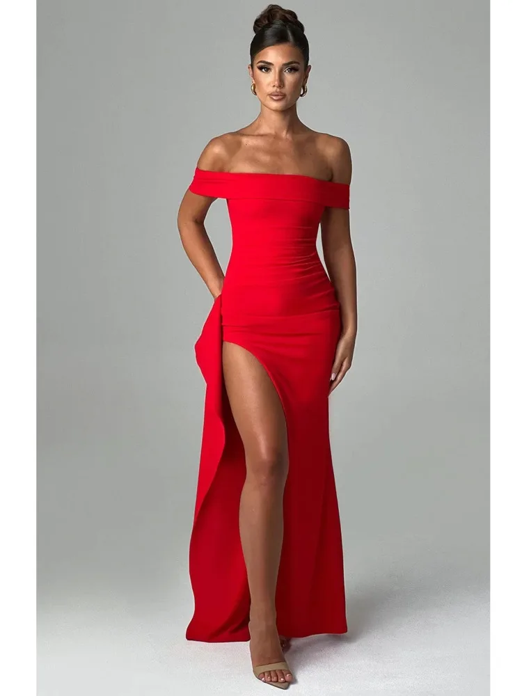 Articat Elegant High Split Sleeveless Elastic Tight Dress Women One Shoulder Slim Female Vestidos Party Club Evening Dress 2024