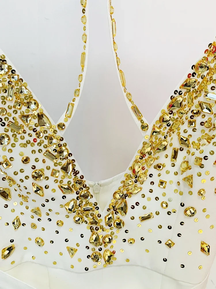 Newest Fashion Summer 2024 Designer Women Spaghetti Strap Stunning Strass Stone Didmonds Beading Straight Jumpsuit