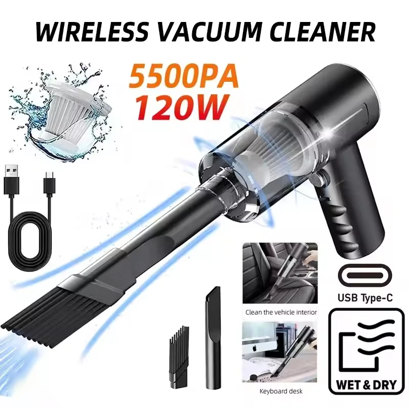 1 aspiradora inalámbrica de doble uso para el hogar y el coche 120W aspiradora potente de alta potencia Black2025