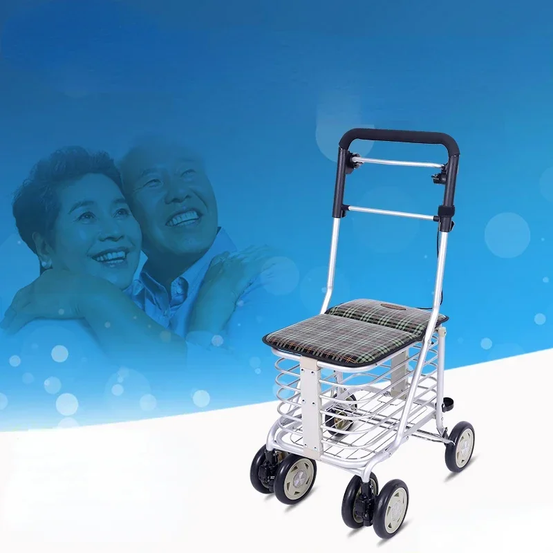 Portable Folding Shopping Walker - Reinforced Aluminum Alloy Trolley with Universal Wheels, Mobility Aid for Elderly