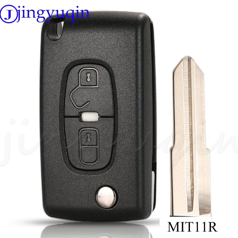 jingyuqin For Peugeot 4007 ET 4008 Citroen C-Crosser C4 Aircross 2 Button Flip Remote Key Case Shell Fob MIT-11R Blade CE1731