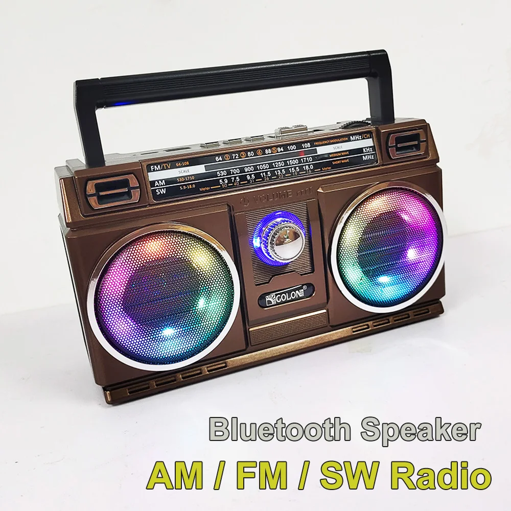 

RX-750SD Bluetooth Speaker AM/FM/SW Radio High Quality Stereo Sound with LED Disco Light Portable Retro Radio Home Music Player