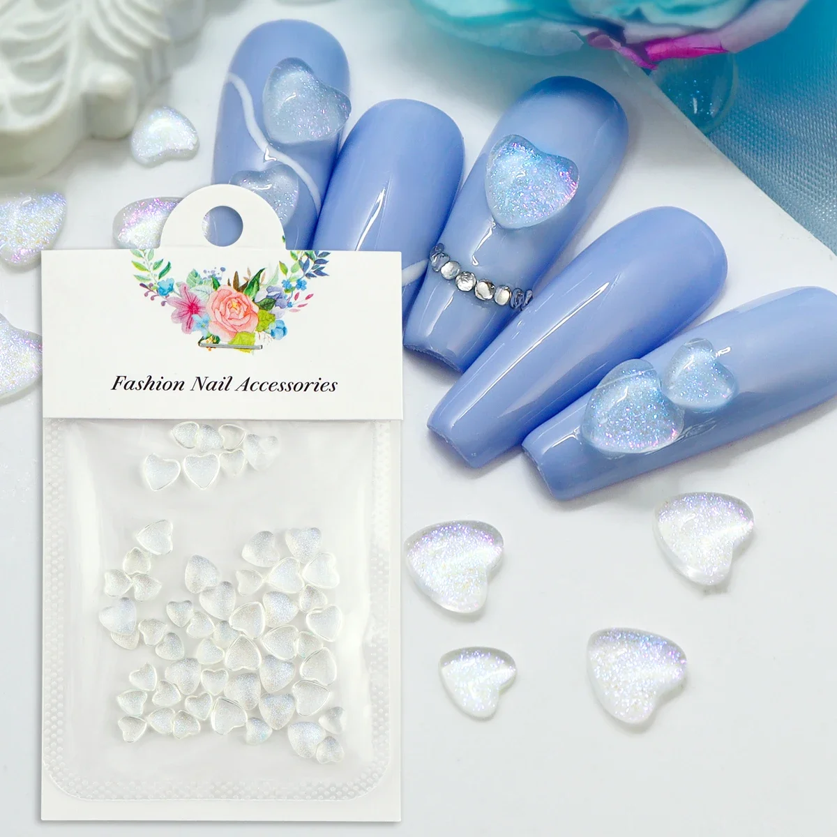 Breloques brillantes en forme de cœur pour les ongles, effet starlight, 3D, en résine, biscuits, décorations, bricolage, accessoires Kawaii, 50 pièces