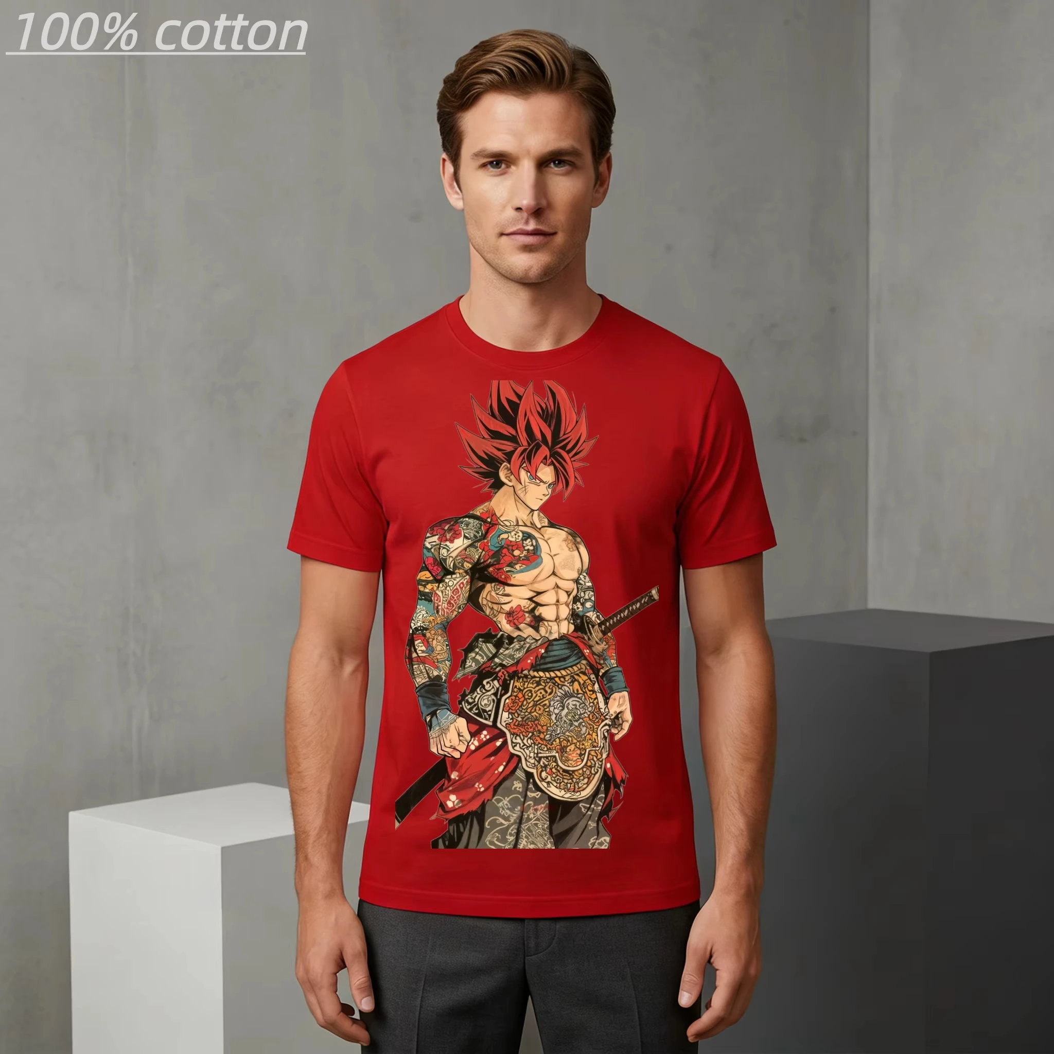 

Dragon Ball Trendy hot items Men's Summer Anime T - Shirt Casual Streetwear Super Saiyan 4 Vegito Samurai Irezumi Tattoo Katana