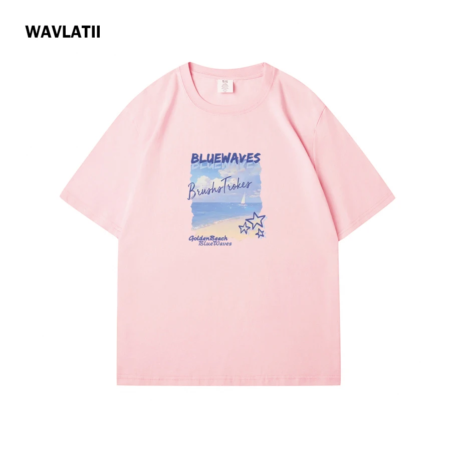 Picture 4: WAVLATII Women New Fashion Print T Shirt Female Purple 100% Cotton Summer Tees Lady White Pink Casual Soft Short Sleeve Tops