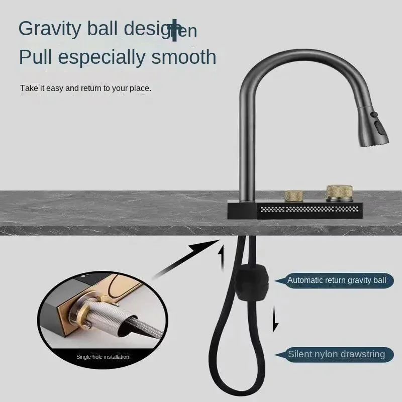 Black Gourmet Kitchen Faucet Pull-Out Sink Tap with Multiple Spray Modes High-Quality Rotatable Mixer for Modern Kitchens