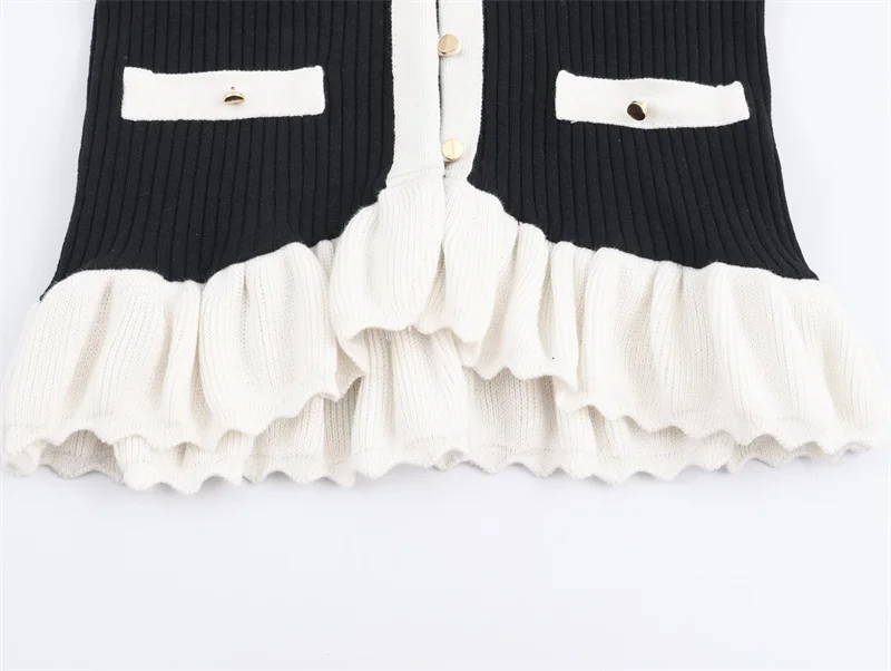 Women's Knitted Sweater Autumn Style Color-Block Panel Jacket Long Sleeve Crew Neck Single-Breasted Cardigan