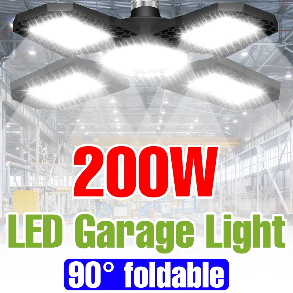 

200 Вт светодиодный гаражный светильник 220 В складной светильник для мастерской E27 внутренние потолочные лампы парковка подвала в магазине освещение большой площади