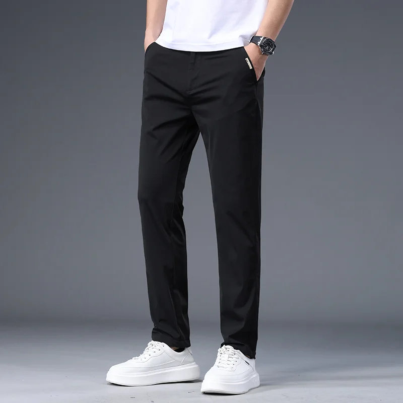 

2024 Spring/Summer Thin Men's Casual Pants Men's Wear Ice Silk Pants Men's Trendy Korean Slim Fit Straight leg Pants Black Gray