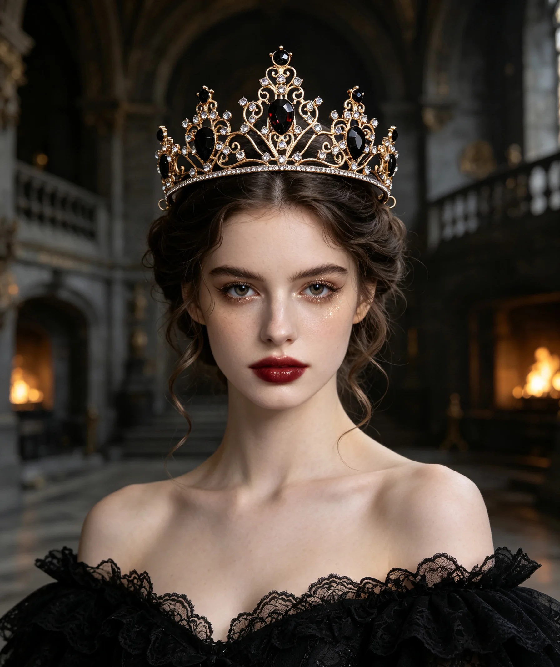 1 Piece of Bohemian Vintage Vine Pattern Crown, Grand Water Drop Main Gemstone Golden Crown, Bride's Castle-Style High-End Wedding Headpiece Accessory