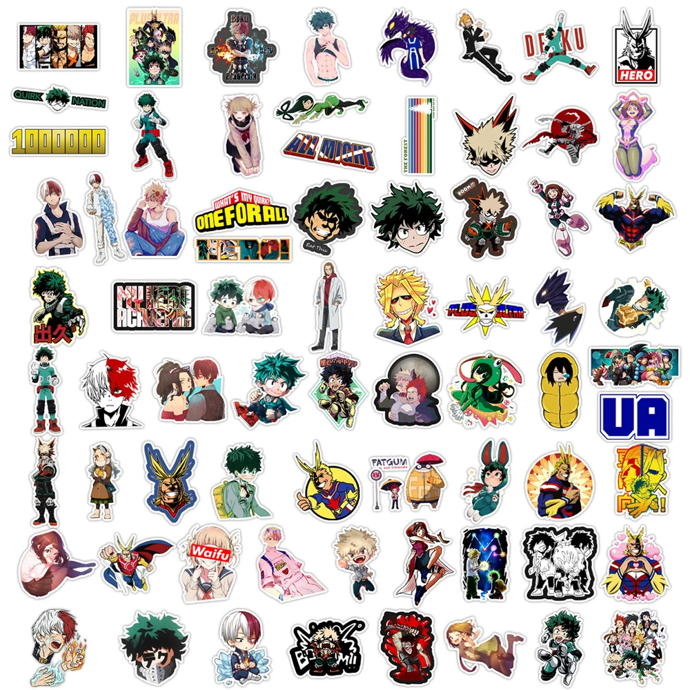 Anime My Hero Academia Adesivos, Decalques de grafite, Motocicleta, Bagagem, Bicicleta, Impermeável, Legal, Pacotes de adesivos dos desenhos animados, Brinquedos, 10 pcs, 30 pcs, 75pcs