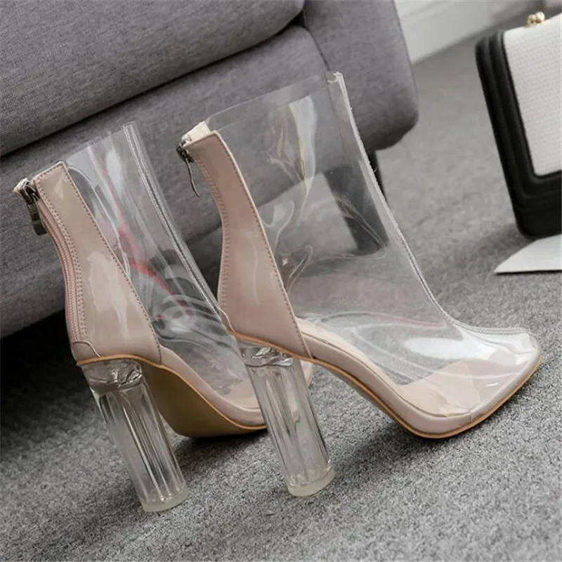 Women\'s Shoes High Heels PVC Slip on Square Heel 11cm Pointed Toe Women\'s Boots
