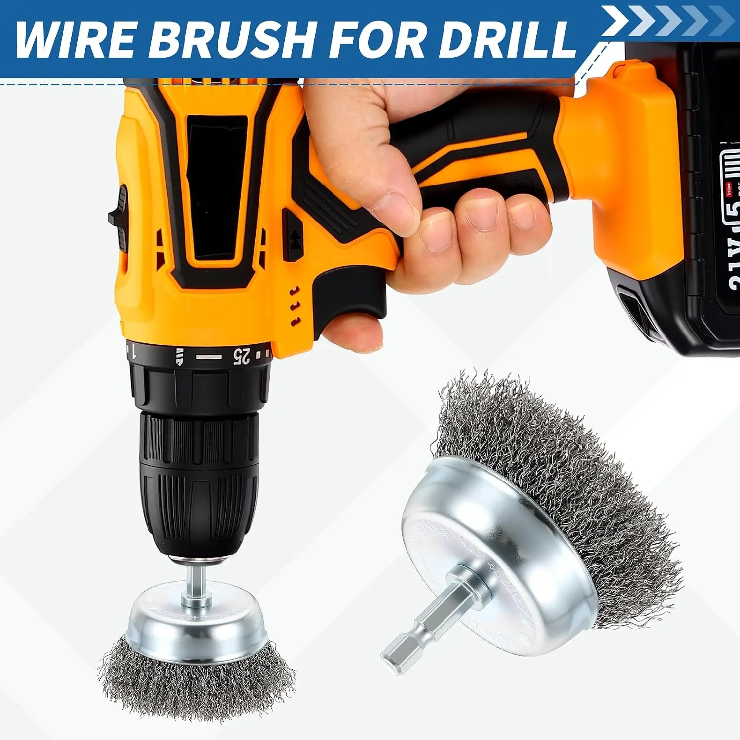 3-teiliges Drahtbürsten-Set mit Rad- und Schalenbürste für Bohrmaschine, 1/4 Zoll Sechskantschaft, grober Kohlenstoffstahl-Bohraufsatz zur Rostentfernung – Detail 4