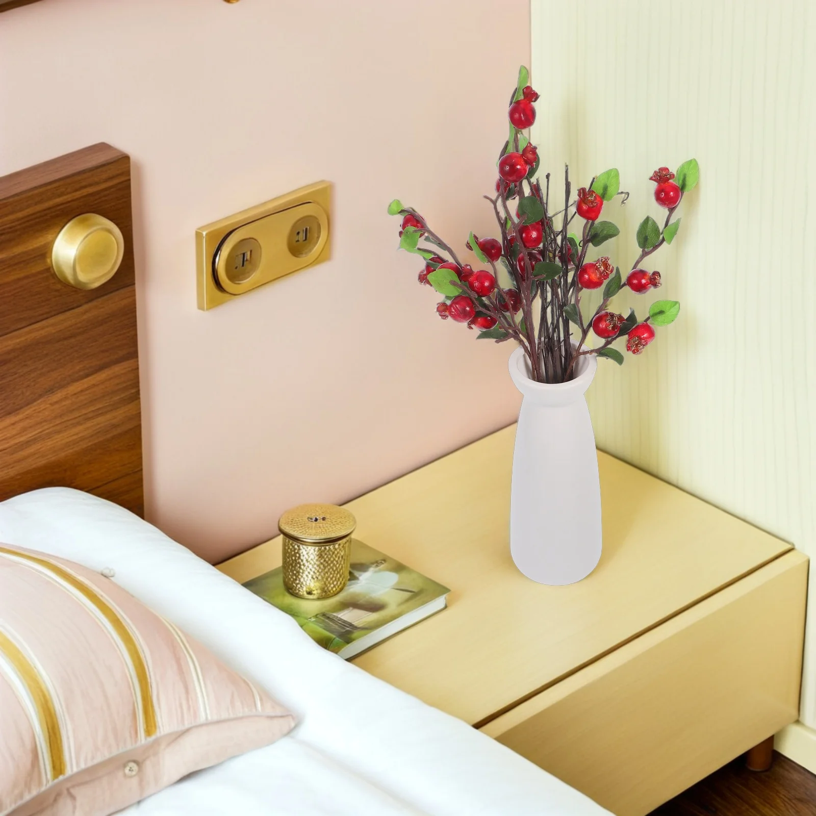 

1Set Artificial Rosehip Berries Yellow Bright Glazed Finish Home Desk Table Decor Floral Accessories Christmas Picks