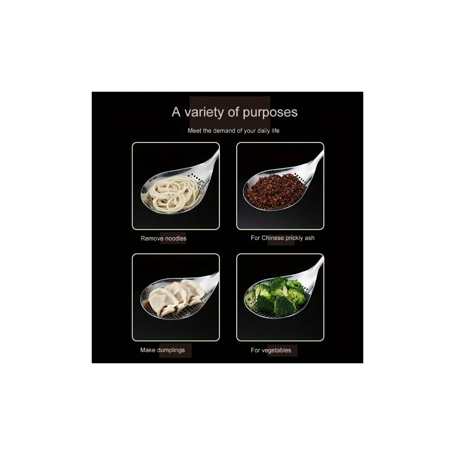 1 قطعة ملعقة كبيرة متينة من الفولاذ المقاوم للصدأ مصفاة مقشدة ، ملعقة مصفاة طعام شديدة التحمل للقلي والطهي ، أدوات المطبخ #5