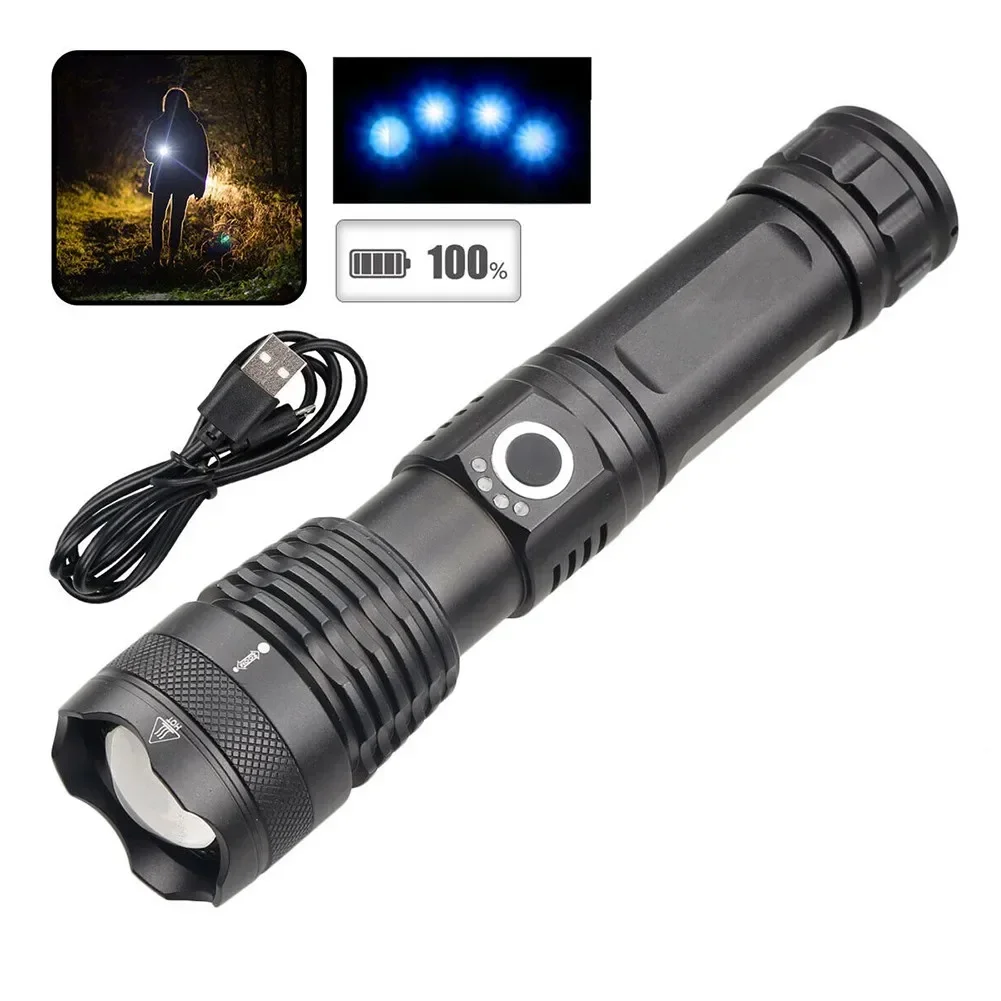 P50 Powerful Flashlight Digital Powet Display Light Telescopic-Zoom Flashlight Outdoor Portable Outdoor Waterproof Flashlight