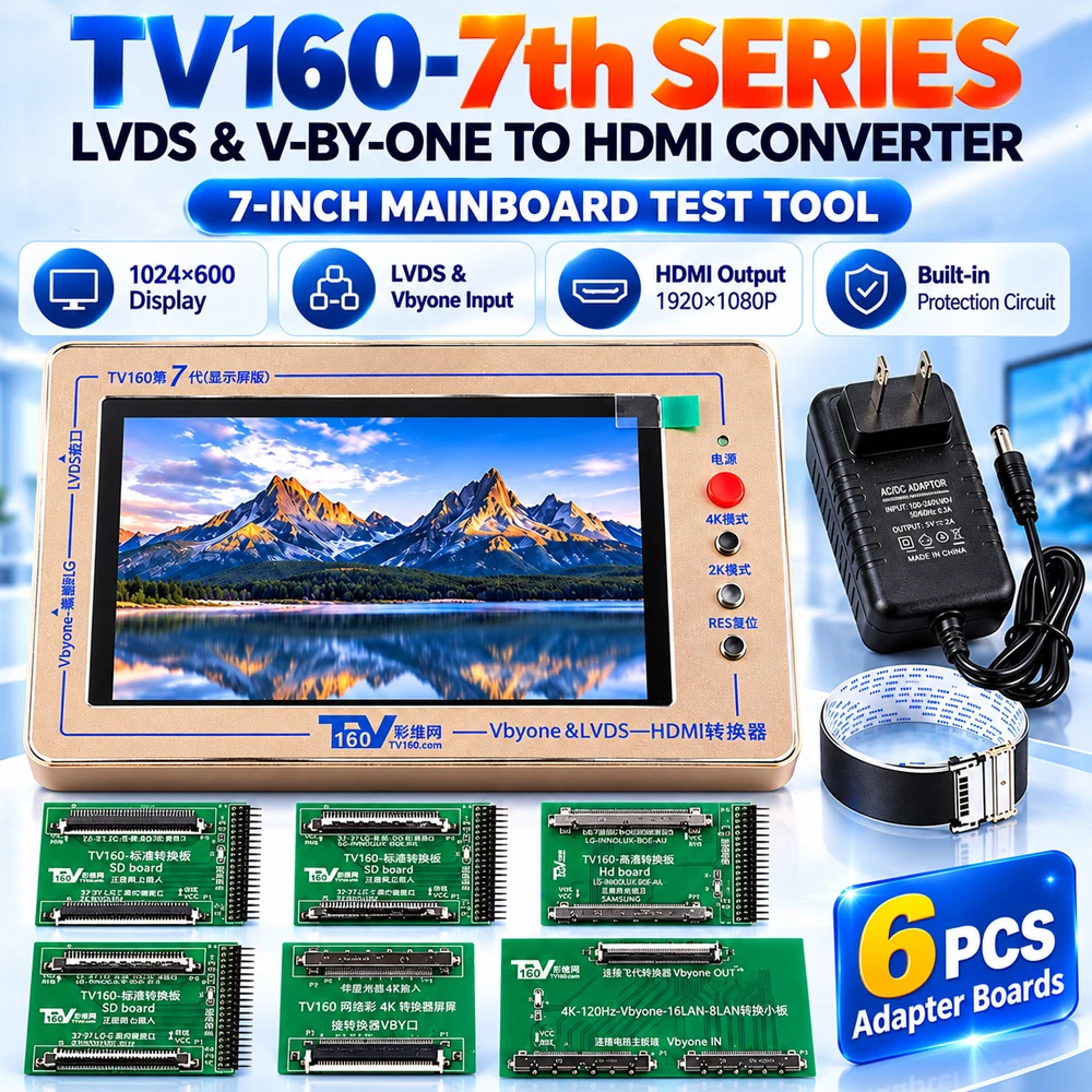Original Brand TV160 Mainboard Converter 7 inch 1024*600 Display Screen Test Tools 7th Series Set Generation Vbyone LVDS To HDMI