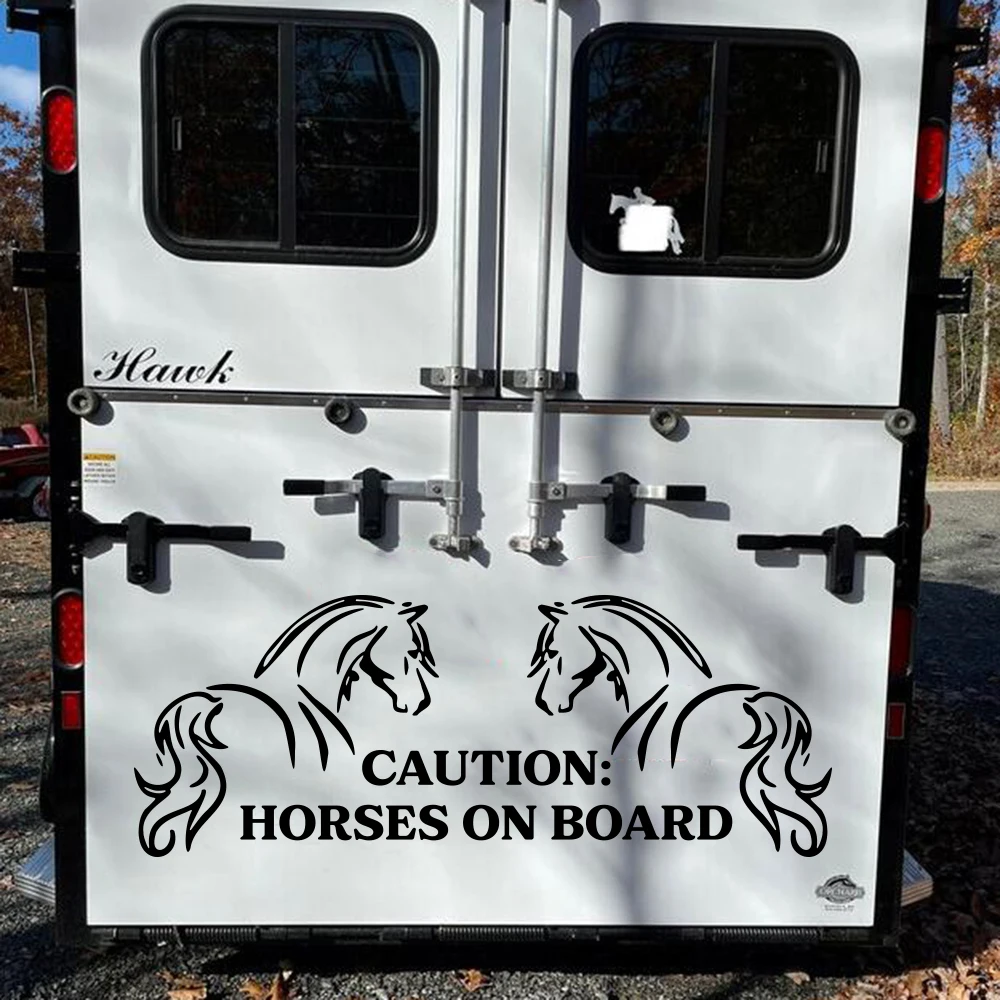 Large Horse Trailer Caution Horses Farmhouse Truck Car Sticker Decal Auto Vehicle Vinyl Decor