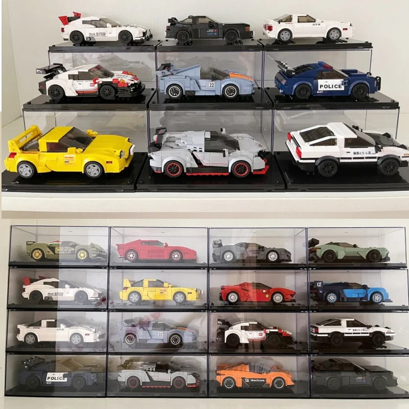 Free Display Box Racing Speed Car INITIAL D Nissan GTR32 AE86 FD3S FC35 Drift Mazda Toyota Technology Building Blocks Bricks Toy