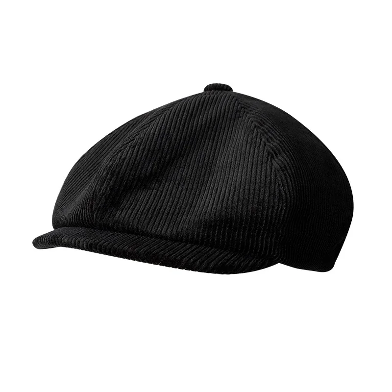 Corduroy Newsboy Caps Black Men Women Wool Blend 8 Pane Hat Driving Hats Vintage Gatsby Cap for Male NC48