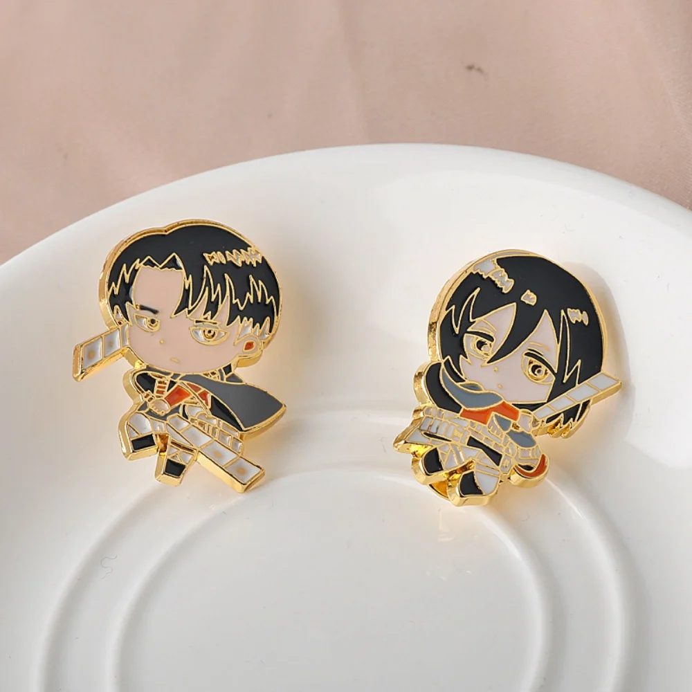 2Pcs/Set Attacks On Titan Character Brooch Enamel Cute Levi Ackerman Mikasa Ackerman Metal Badge Fashion Accessories Gifts