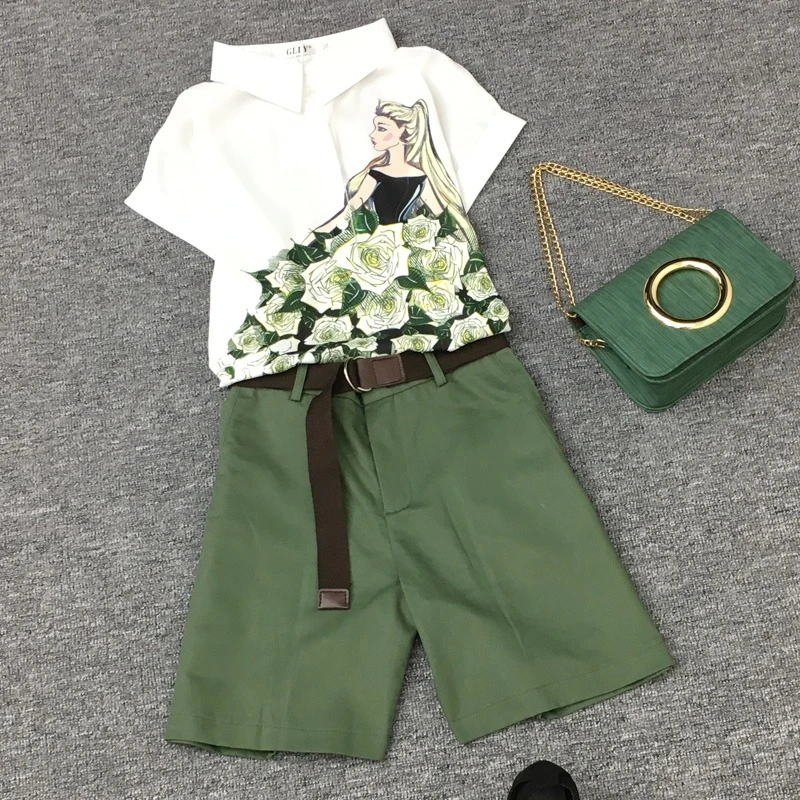 

2025 new summer clothing women's fashion top casual mid length pants slimming goddess style versatile two-piece set
