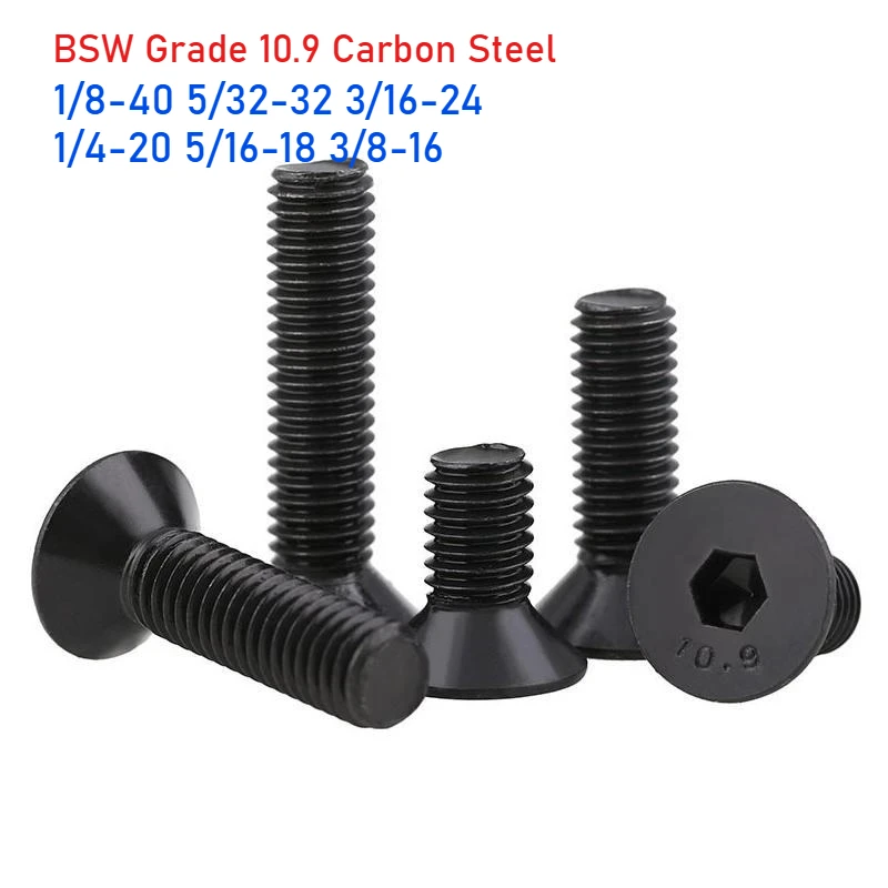BSW 1/8 5/32 3/16 1/4 5/16 3/8 Grade 10.9 Carbon Steel Inch Hexagon Socket Flat Countersunk Screw Bolt