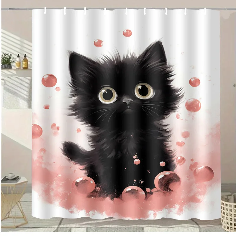 

Милый кот, моющаяся грязеотталкивающая занавеска для душа, насадка для душа, водонепроницаемая полиэстеровая занавеска для ванны для домашнего декора, аксессуары